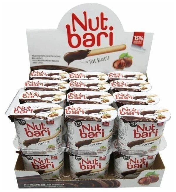 Nut Bari паста из фундука и какао с хлебными палочками  52гр/24шт блок 06,03,27