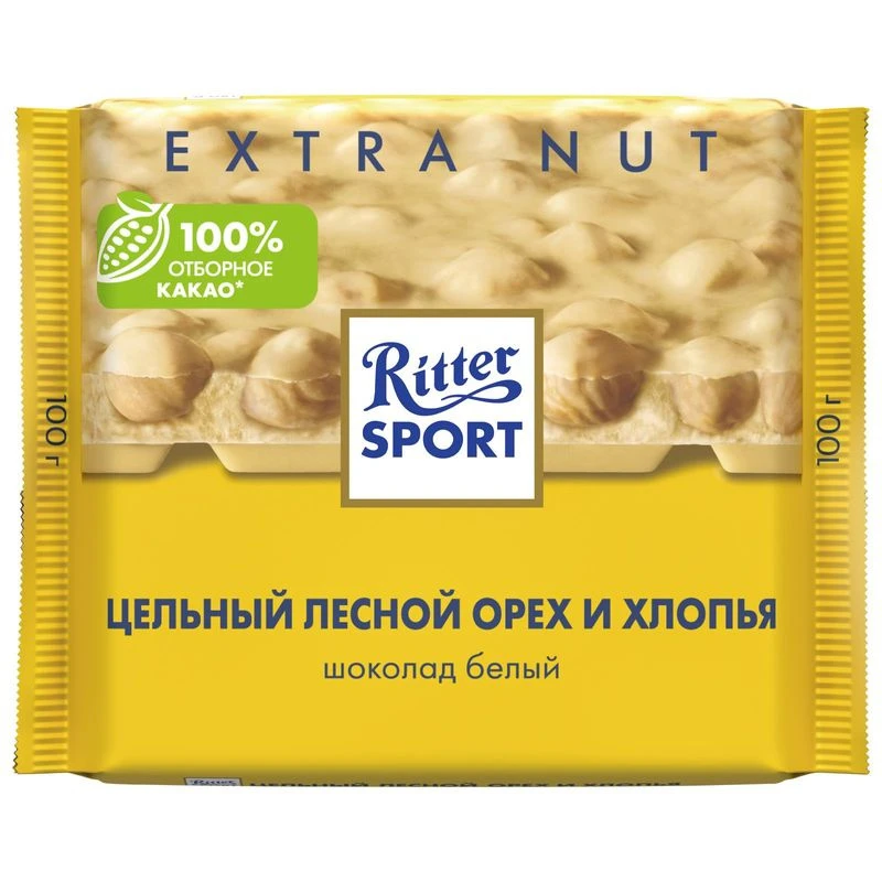 Шоколад белый Ritter Sport цельный лесной орех и хлопья 100гр/12шт блок  09.26