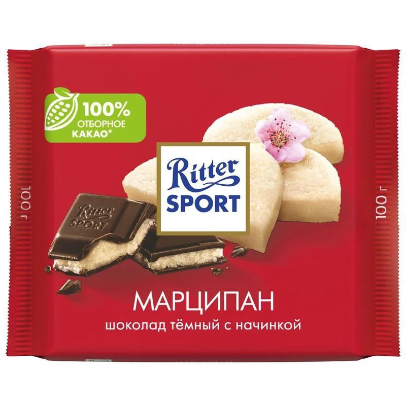Шоколад темный Ritter Sport с марципаном 100гр/12шт  09.26